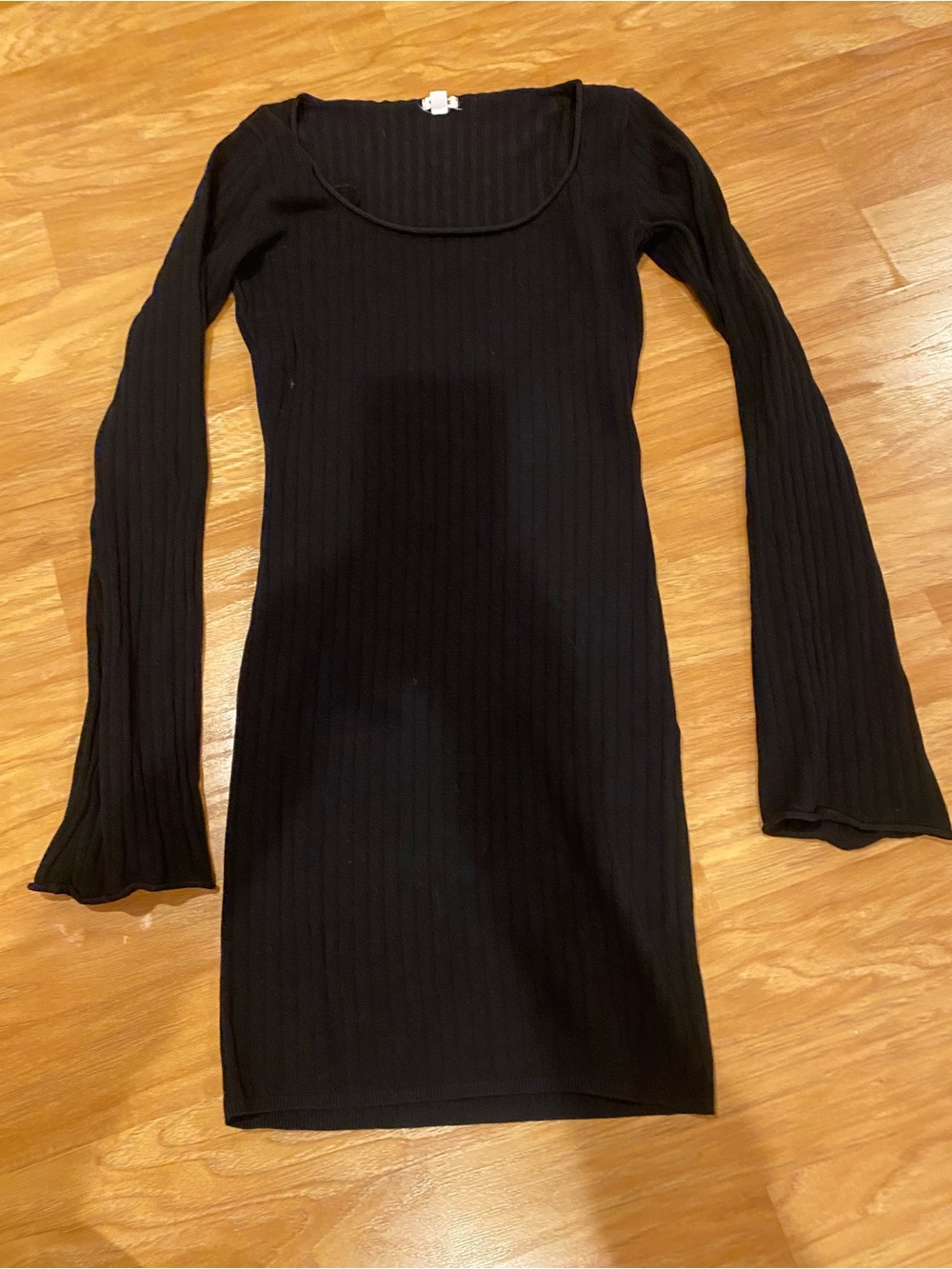 Black Ribbed Long Sleeve Scoop Neck Women's Dress Garage Small